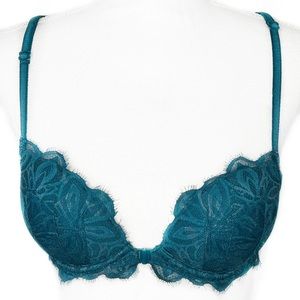 Victoria's Secret PINK Dark Teal Green & Gold Foil Lace Date Racerback Bra 32C